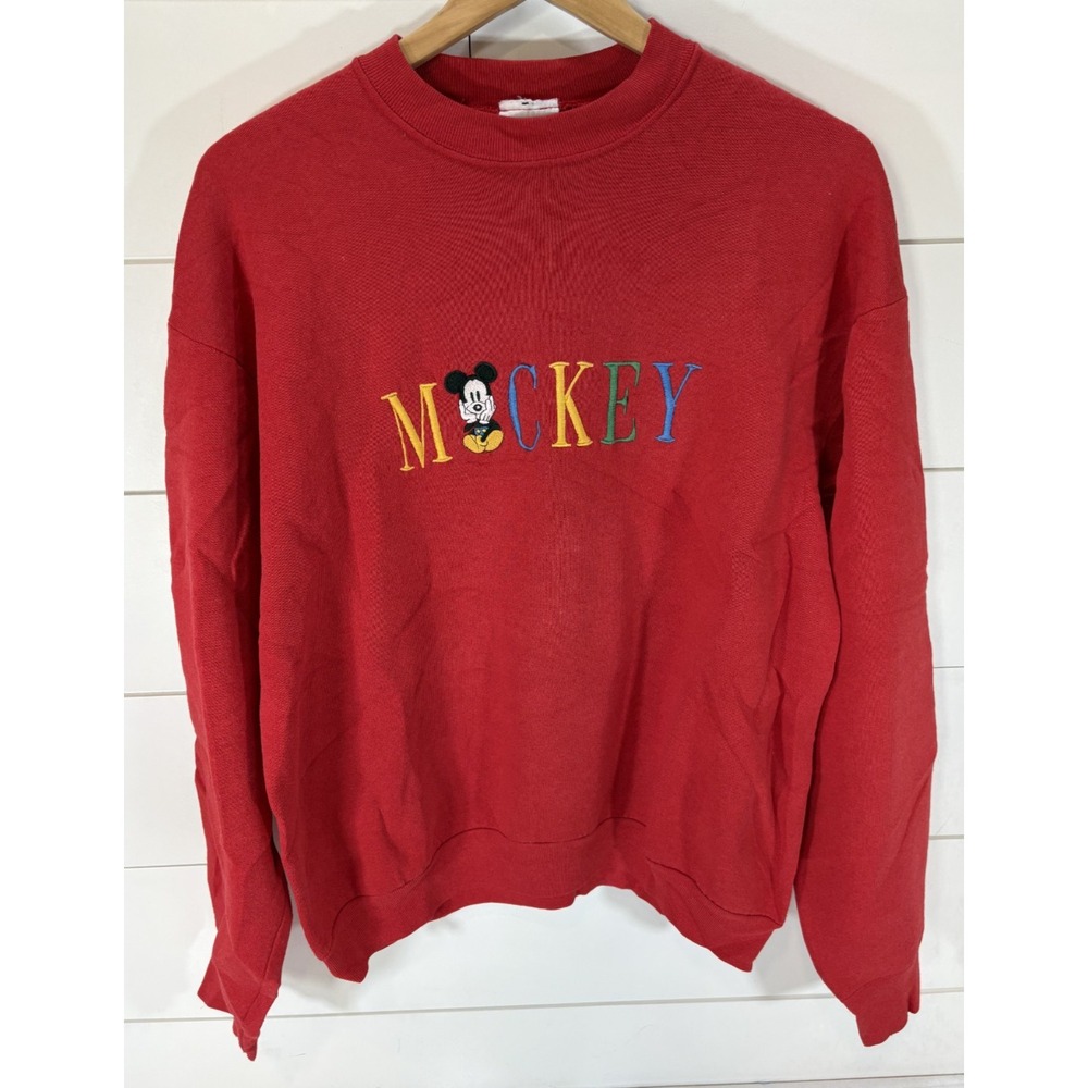 Vintage Disney Mickey Sweatshirt Adult Size XL Red Mickey Mouse Embroidered 90s
